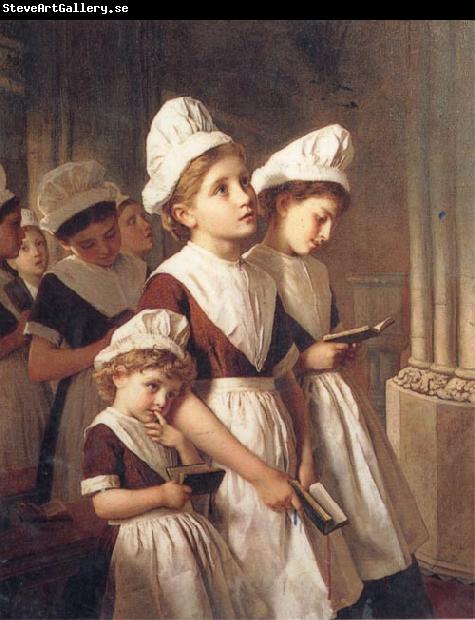 Sophie anderson Foundling Girls in their School Dresses at Prayer in the Chapel